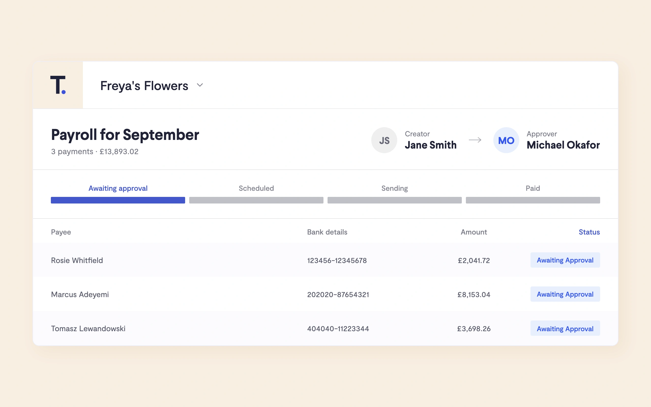 Payment approvals in Telleroo