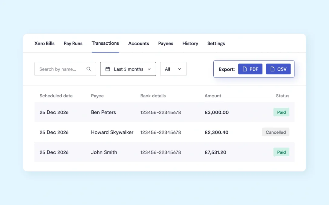 Charity transaction history and audit trail export for external charity audits in Telleroo