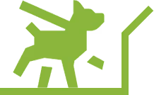 Green icon of a person throwing trash into a bin.