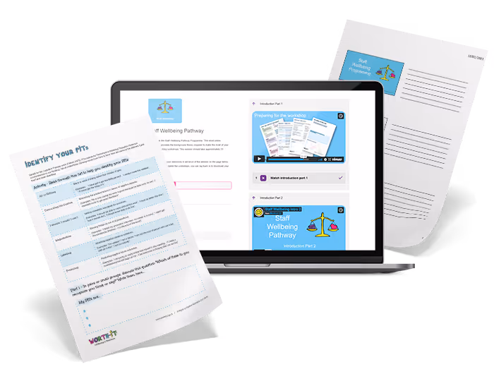 Staff wellbeing on a laptop and with resources