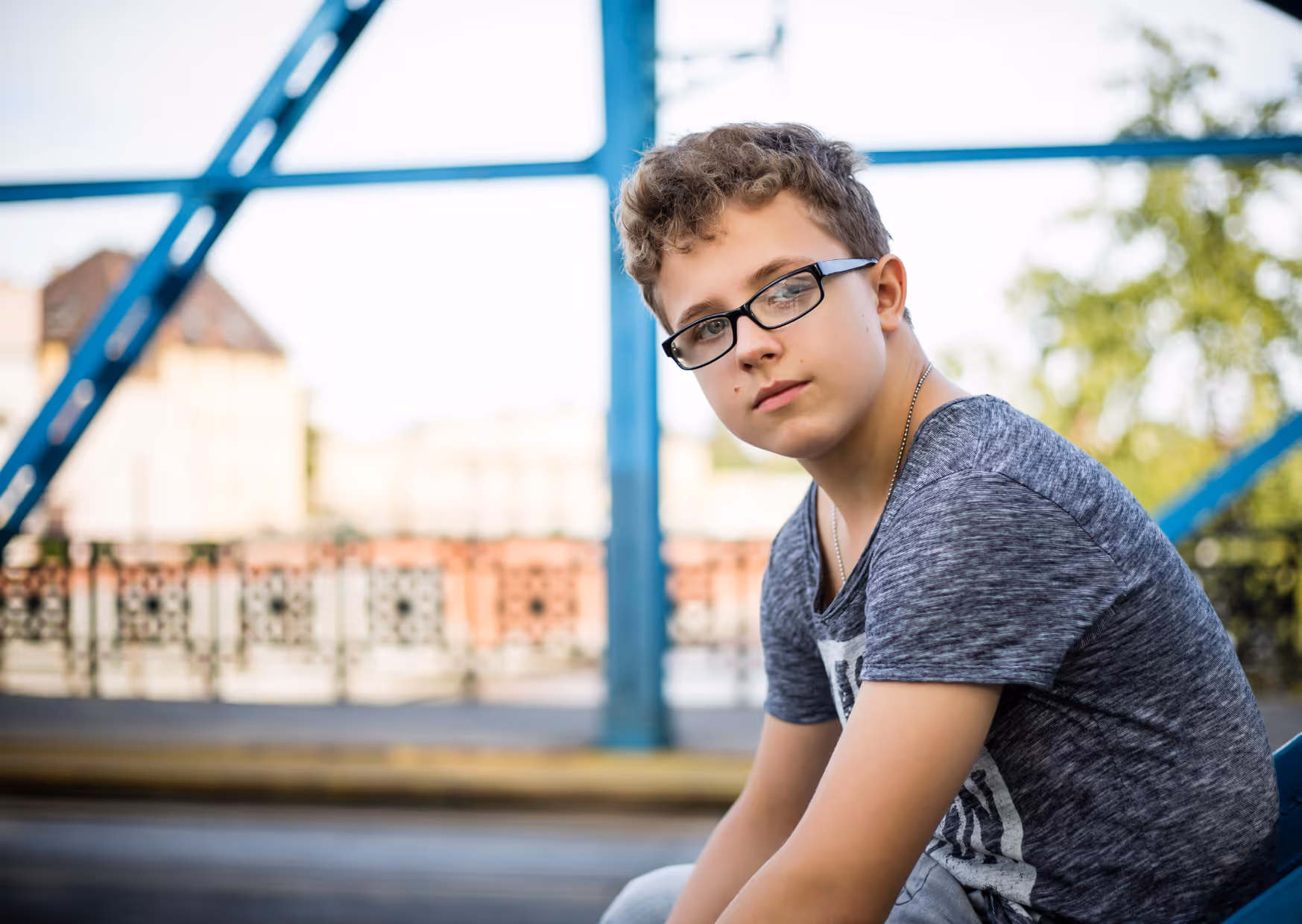 A young student outside