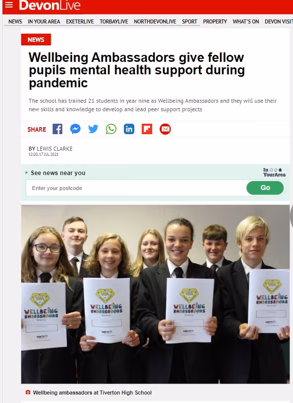 Tiverton School Wellbeing Ambassador Success Story