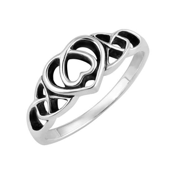 Sterling Silver 925 Celtic Twin Heart Scottish Ring