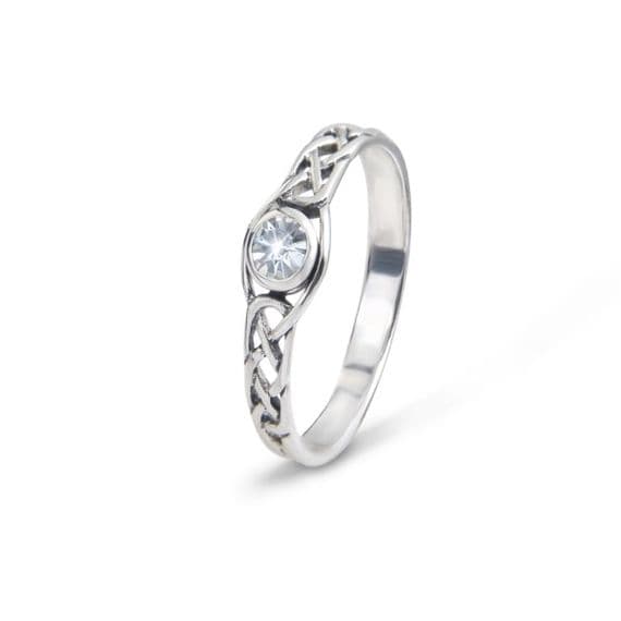 Sterling Silver 925 Celtic Scottish Ring with Diamond Coloured Stone