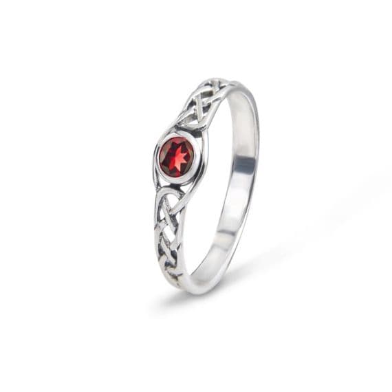 Sterling Silver 925 Celtic Scottish Ring with Ruby Coloured Stone