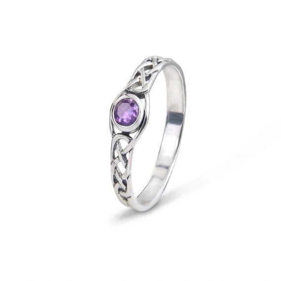 Sterling Silver 925 Celtic Scottish Ring with an Amethyst Coloured Stone