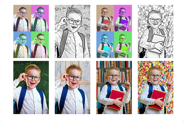Planche multiformat avec effets Warhol et Fusain