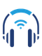Icon of headphones with a WiFi signal above, representing wireless audio or Bluetooth headphones.
