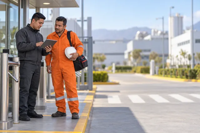 Personal de garita validando el ingreso de un contratista