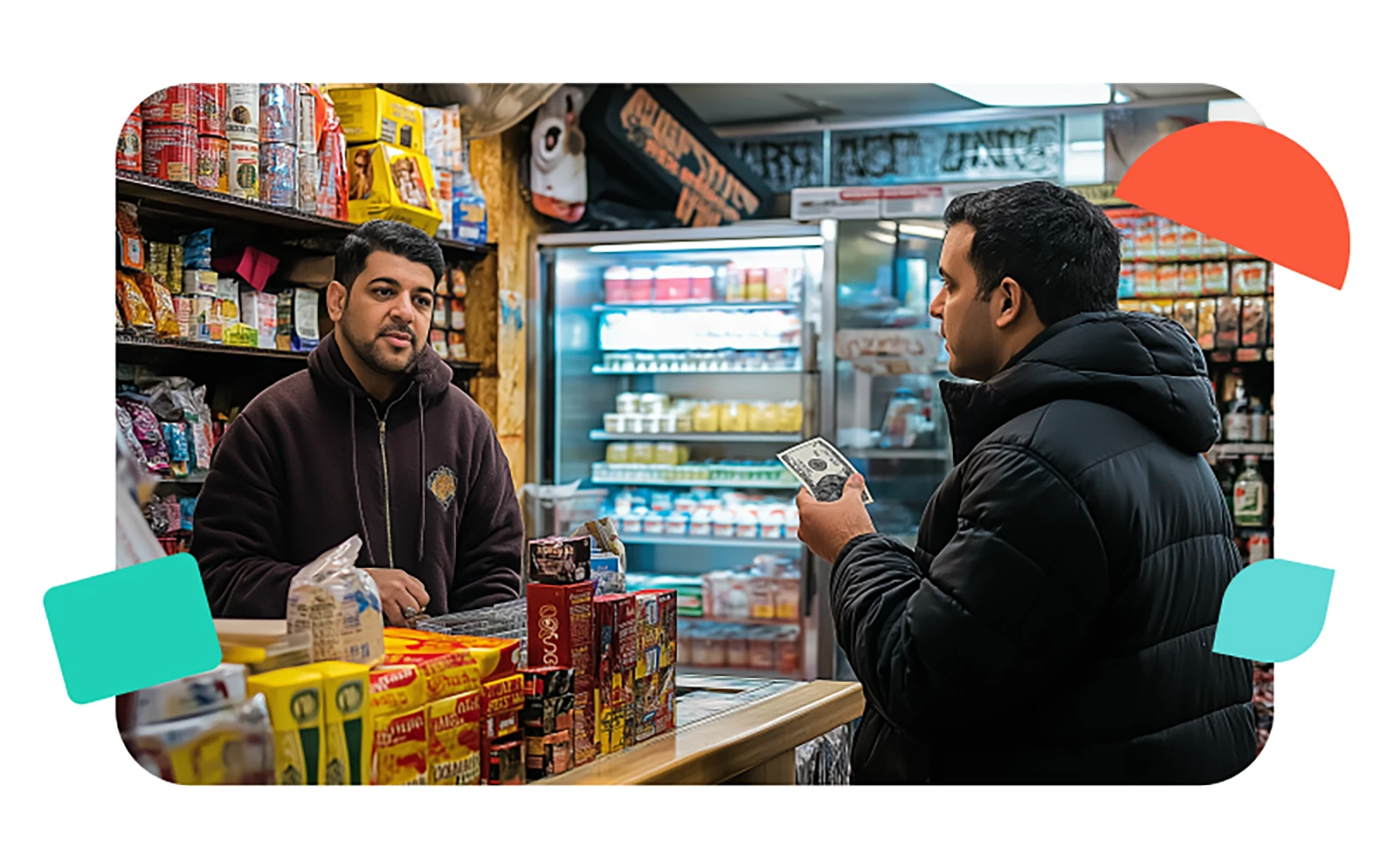 A customer is buying illegal cannabis from New York convenience store. 