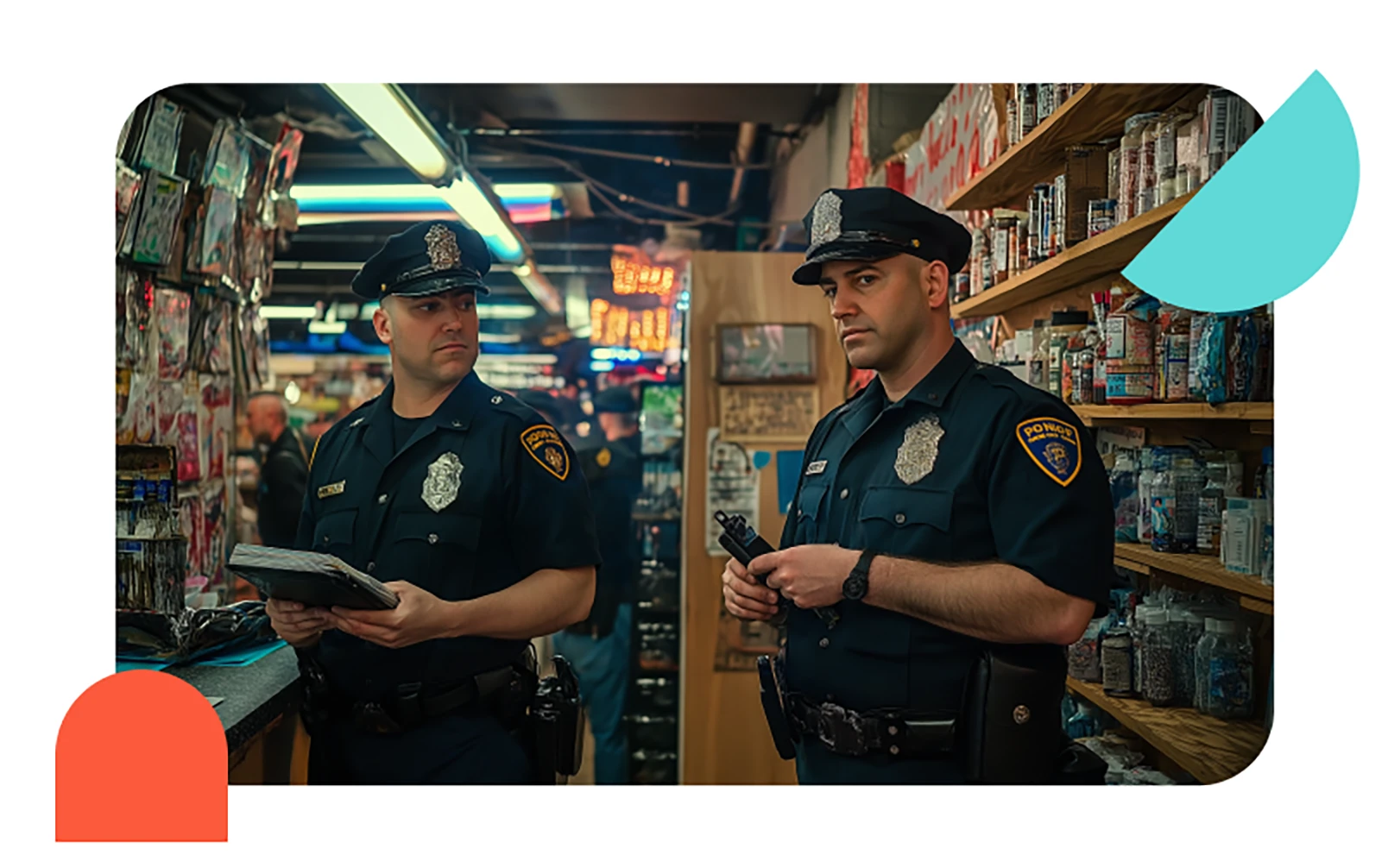 Two police officers investigating a New York City bodega to see if it's an illegal dispensary. 