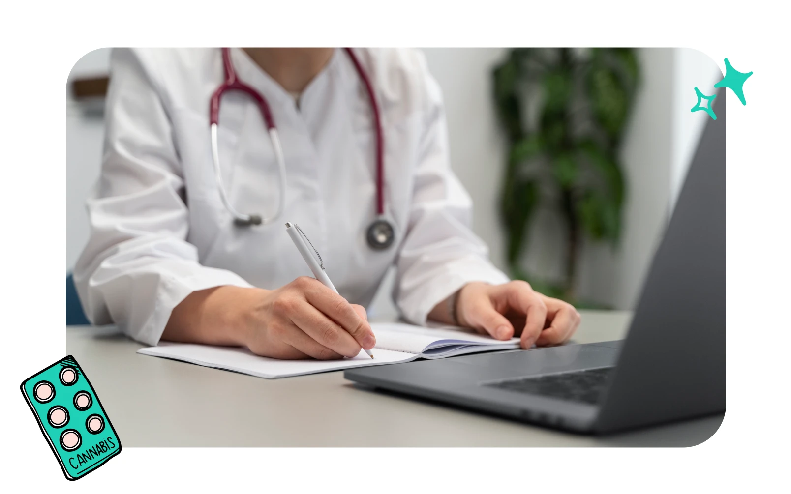 A doctor is writing a prescription for cannabis.