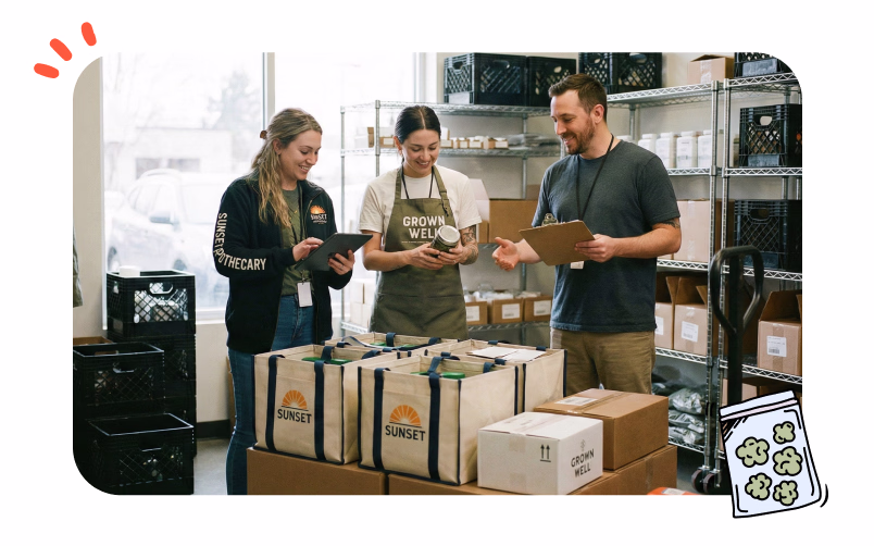 Cannabis dispensary staff working together, showing teamwork, efficiency, and community in daily operations.