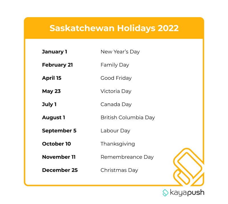 Saskatchwan Stat Holidays 2022