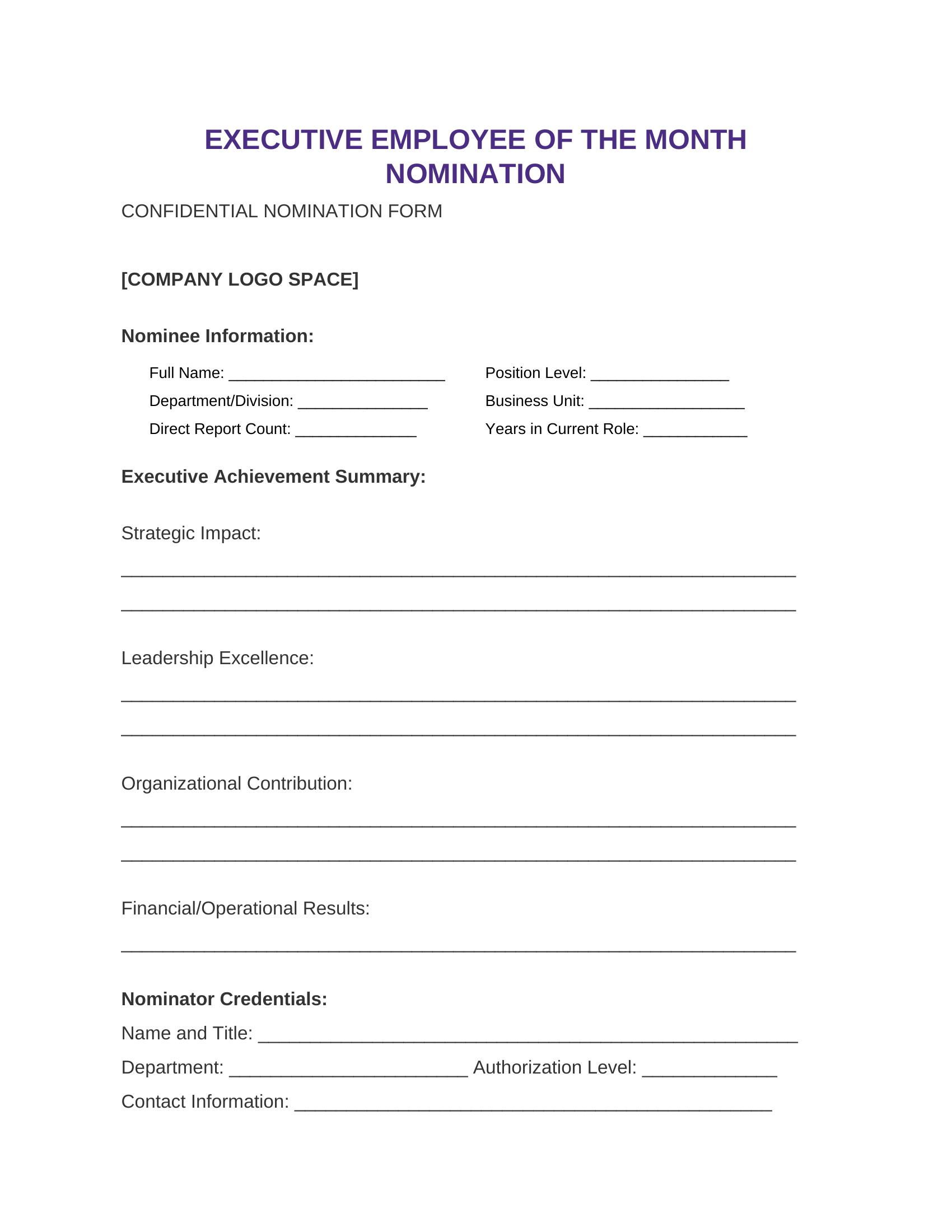 Template 7: Executive Recognition Form