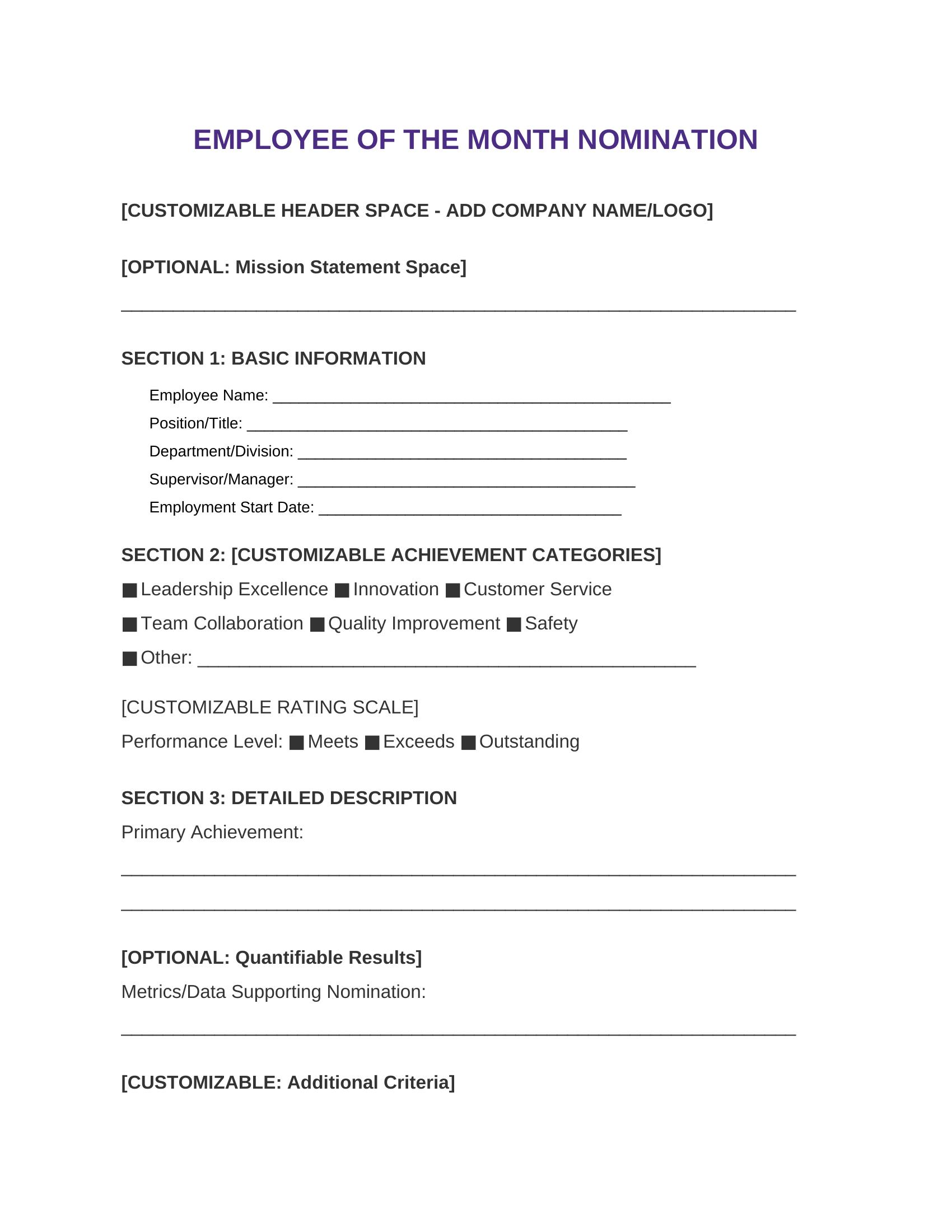 Template 12: Customizable Multi-Section Form
