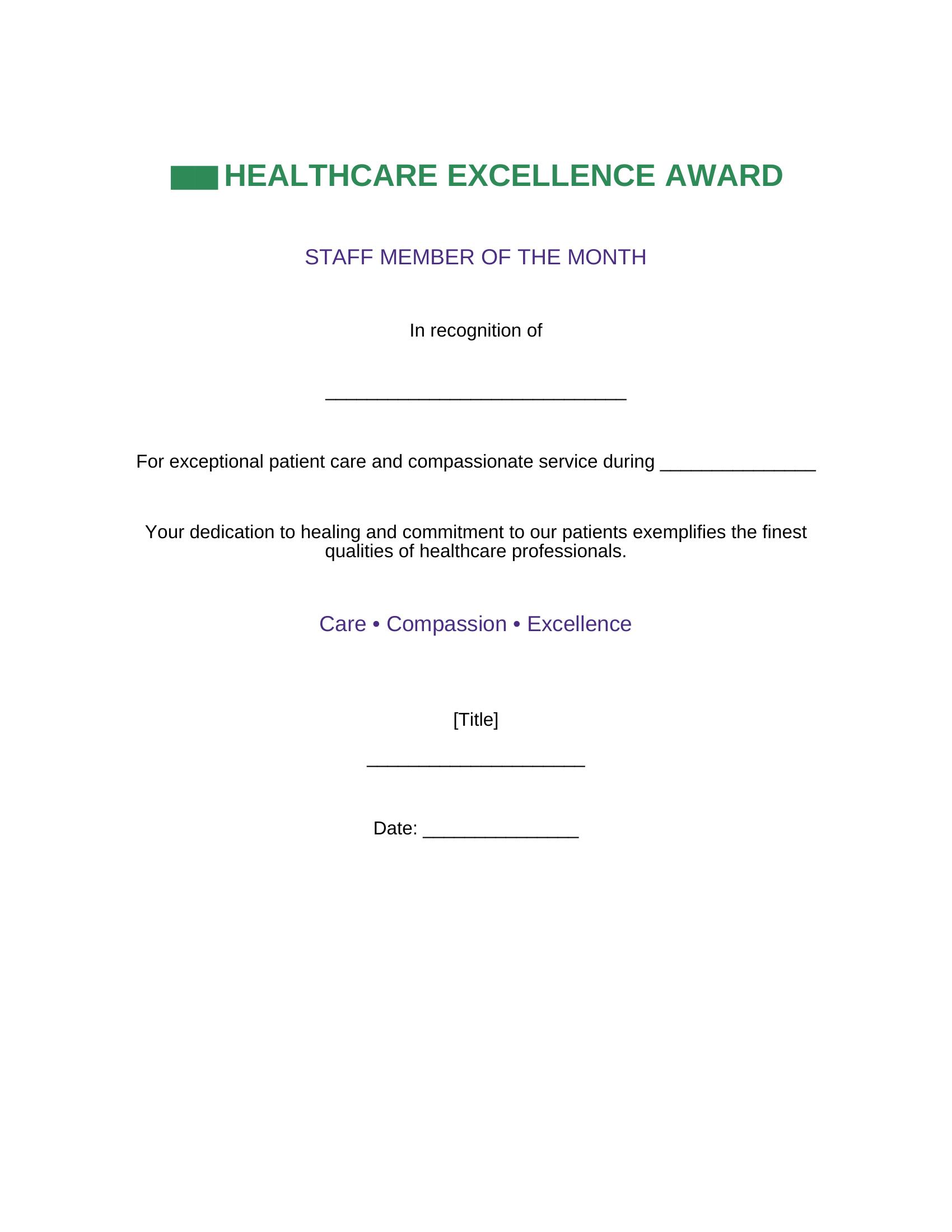 Template 18: Healthcare Excellence Certificate