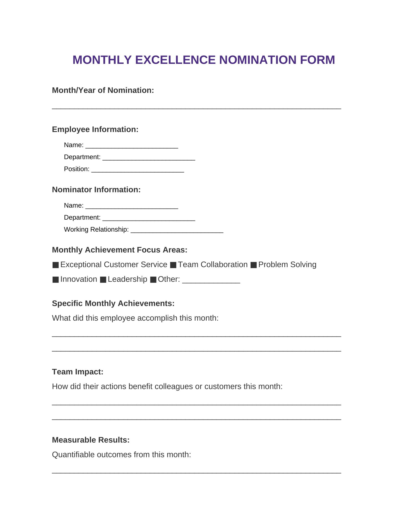 Employee of the Month Nomination Template