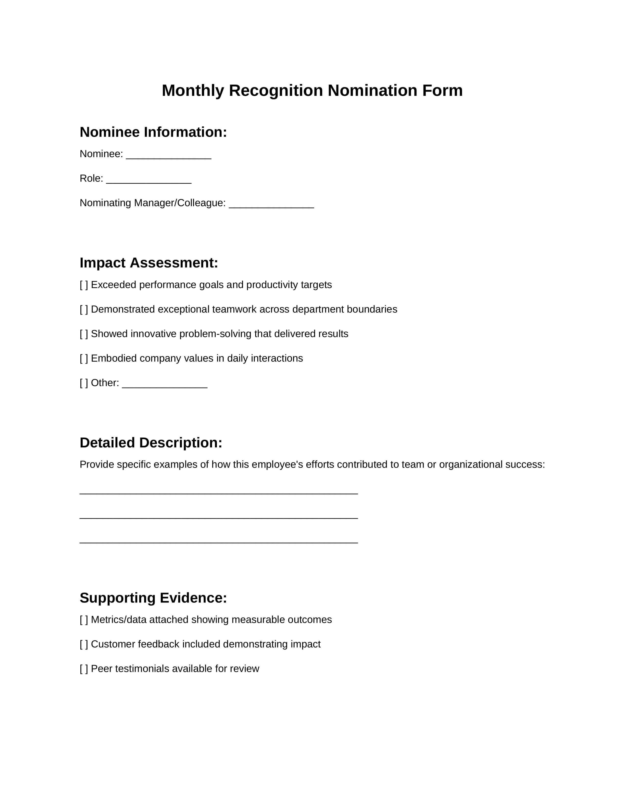 Template 2: Impact-Based Employee Nomination Form