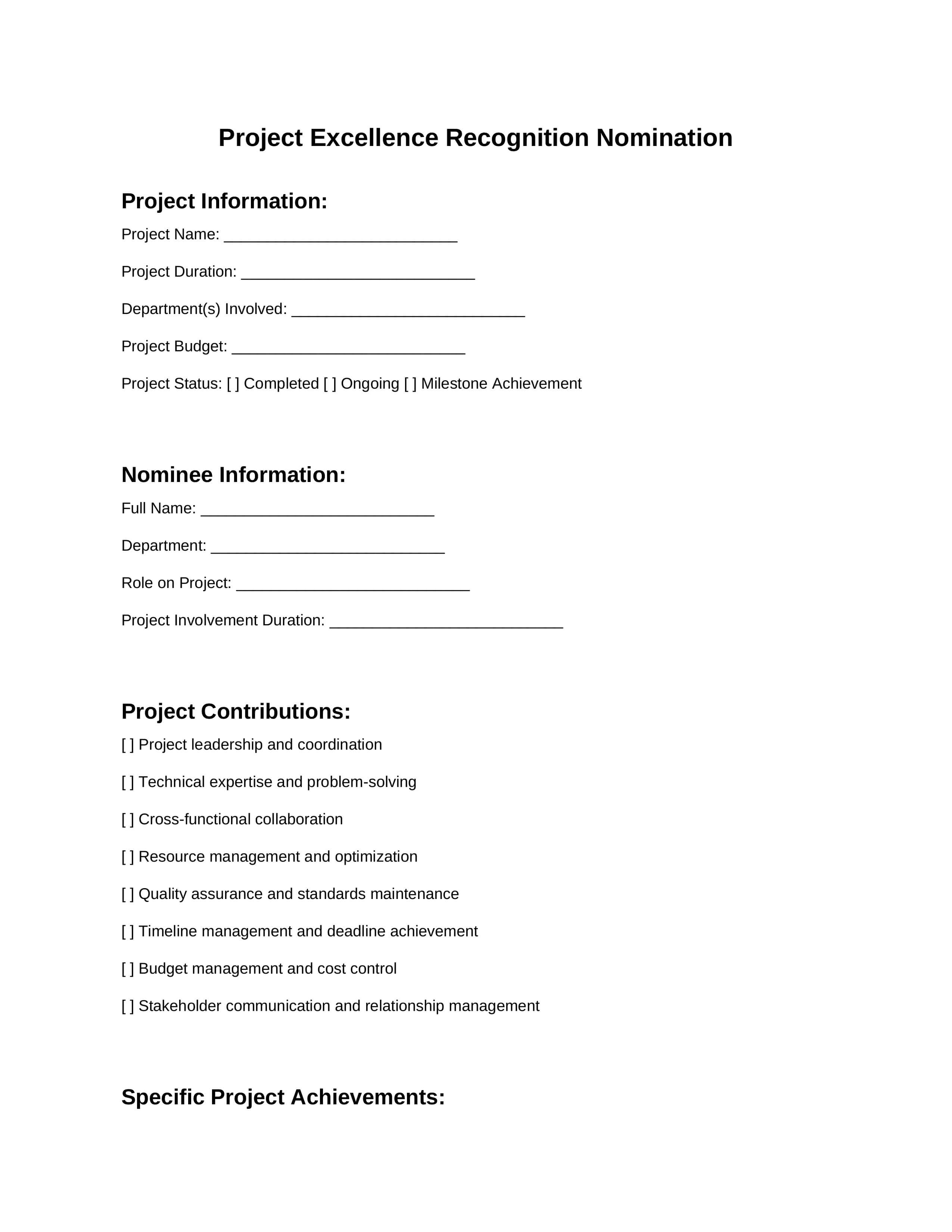 Template 5: Project-Specific Recognition Form