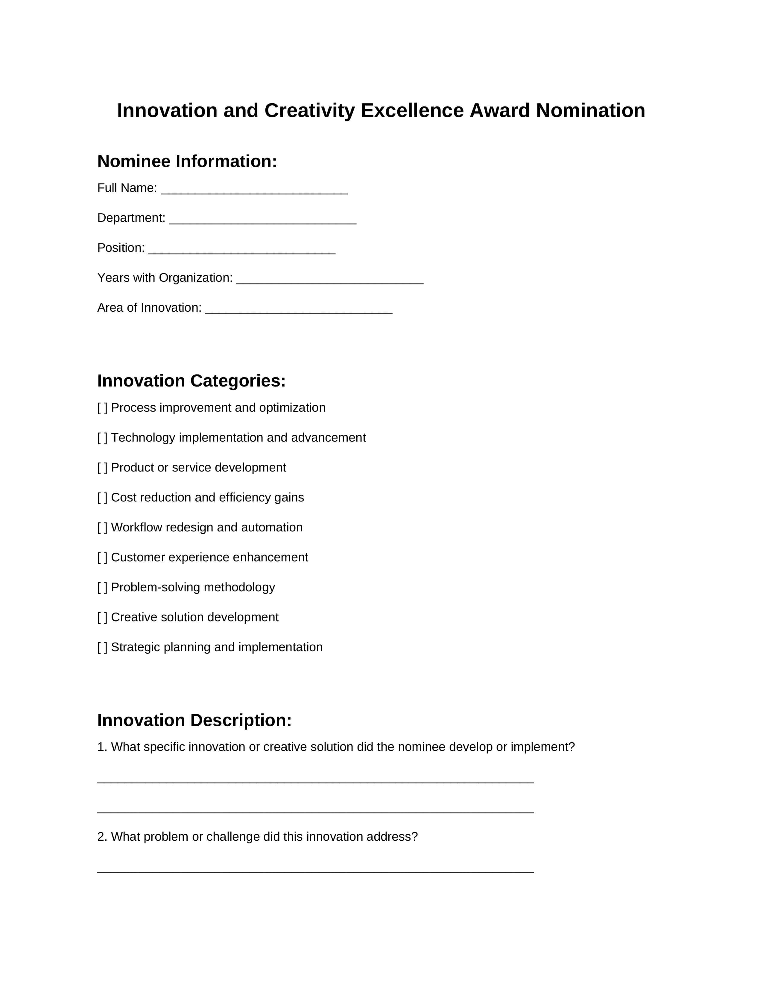Template 7: Innovation and Creativity Recognition Template