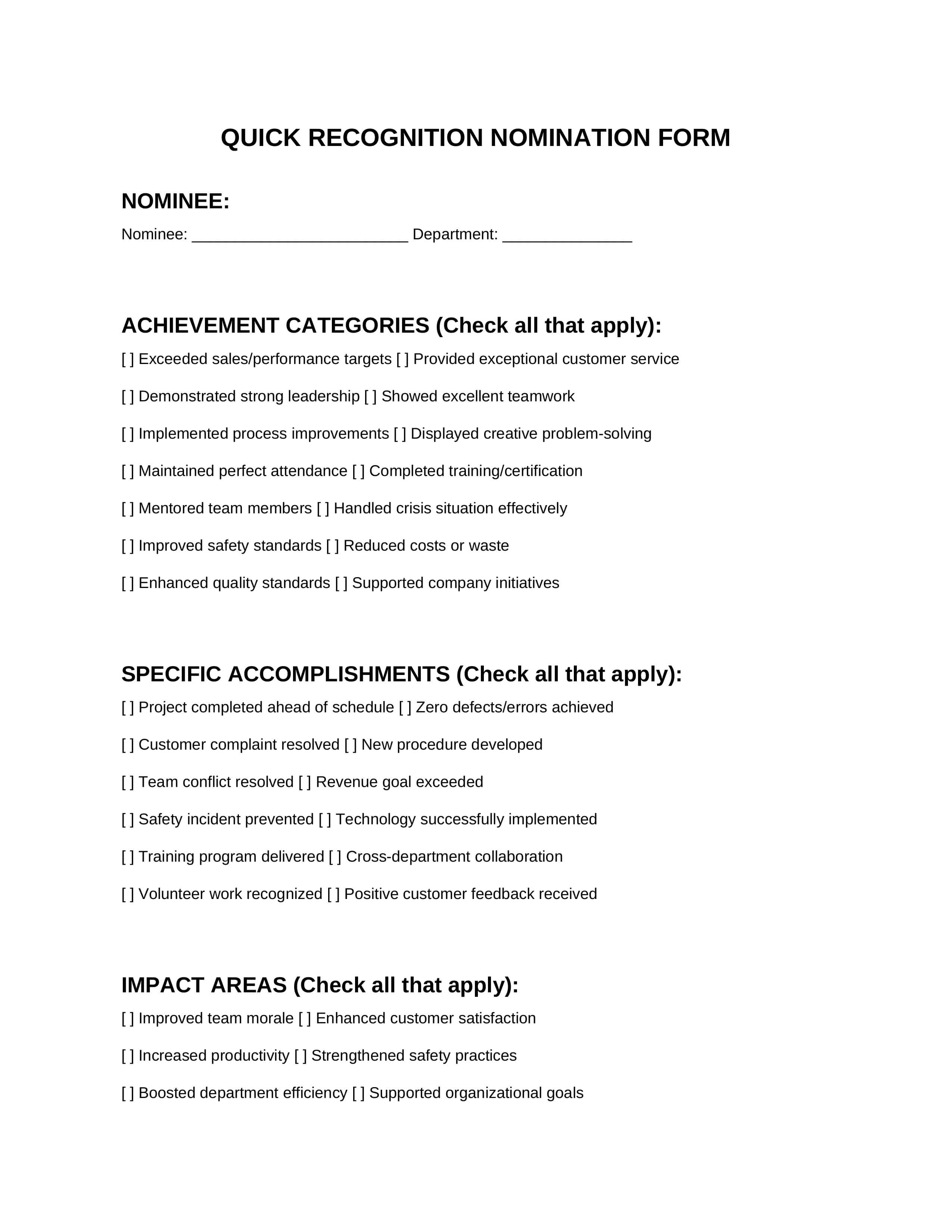 Format 3: Checkbox-Style Quick Form