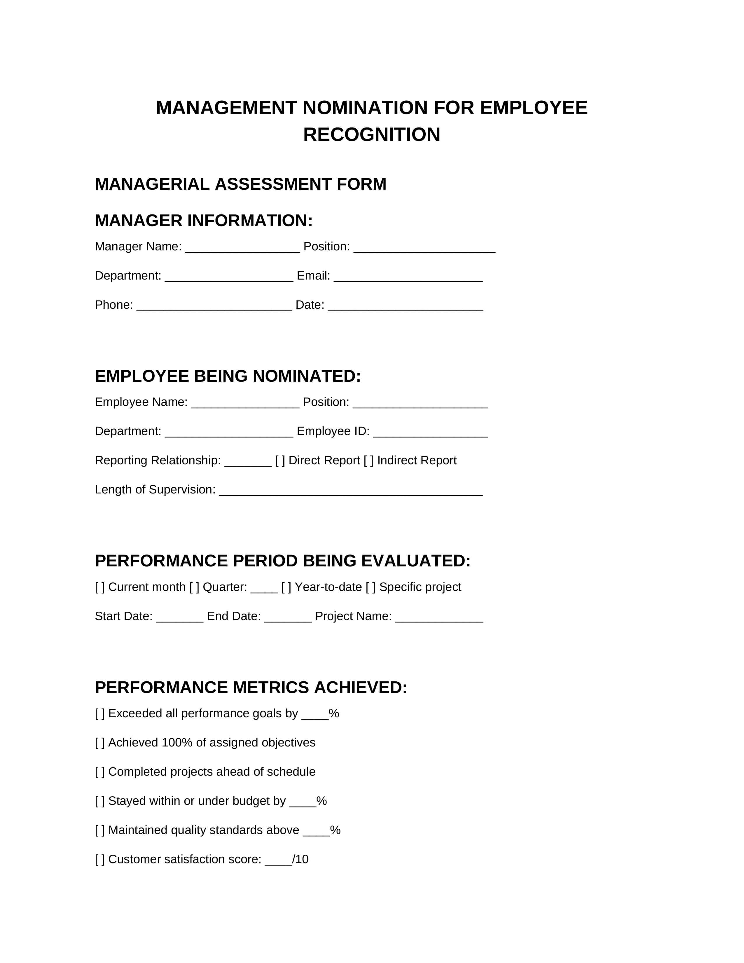 Format 6: Manager Employee Nomination Form Template