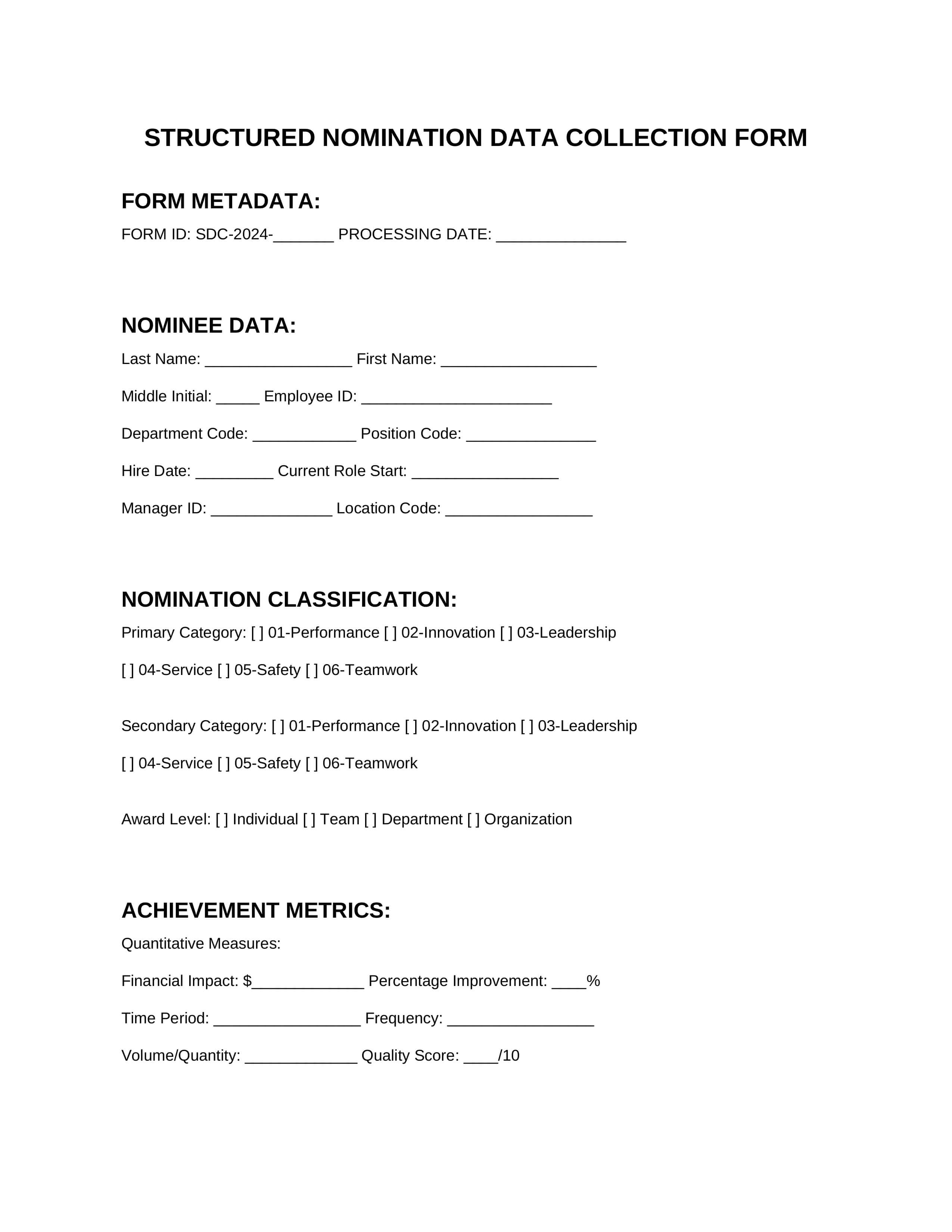 Form 3: Structured Data Collection Template