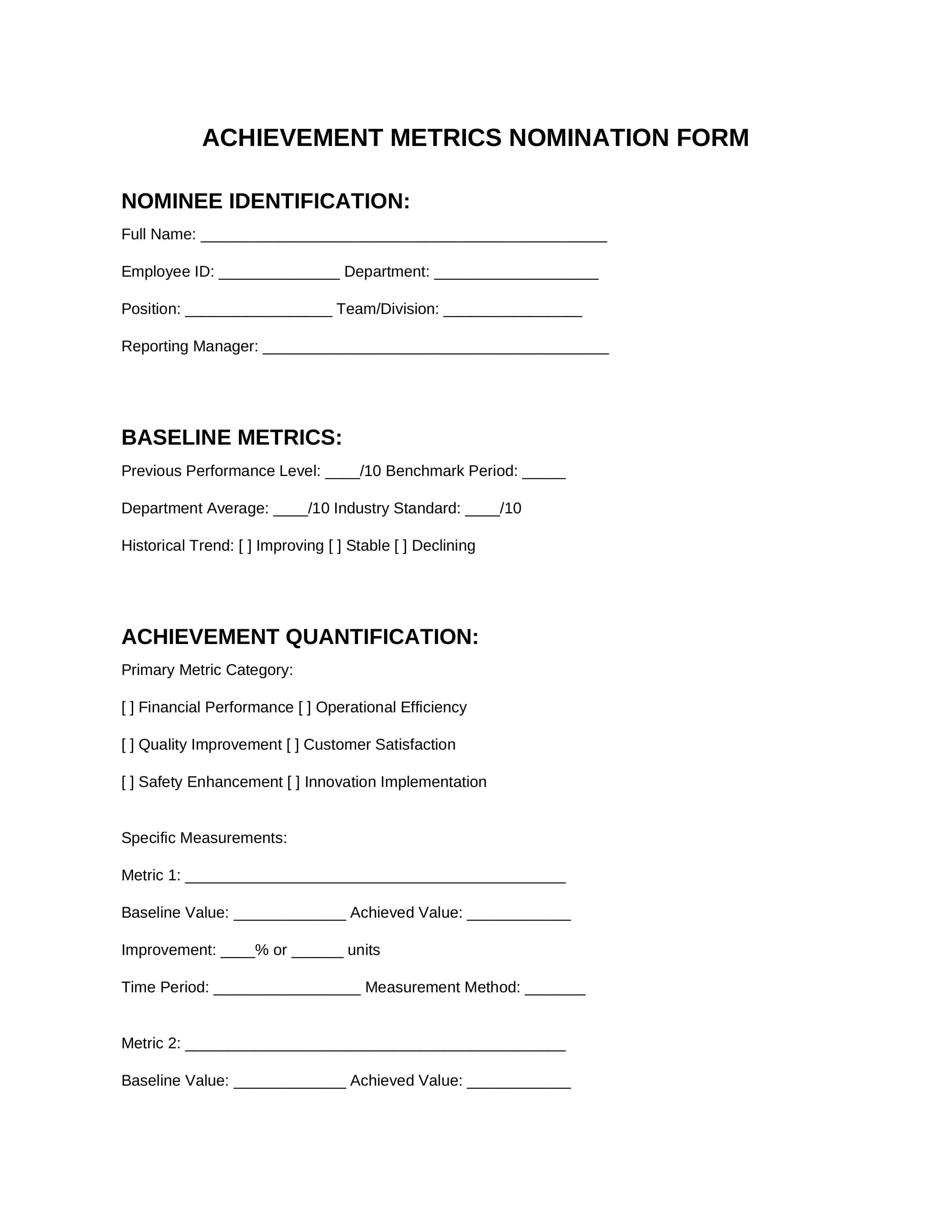 Form 7: Achievement Metrics Template