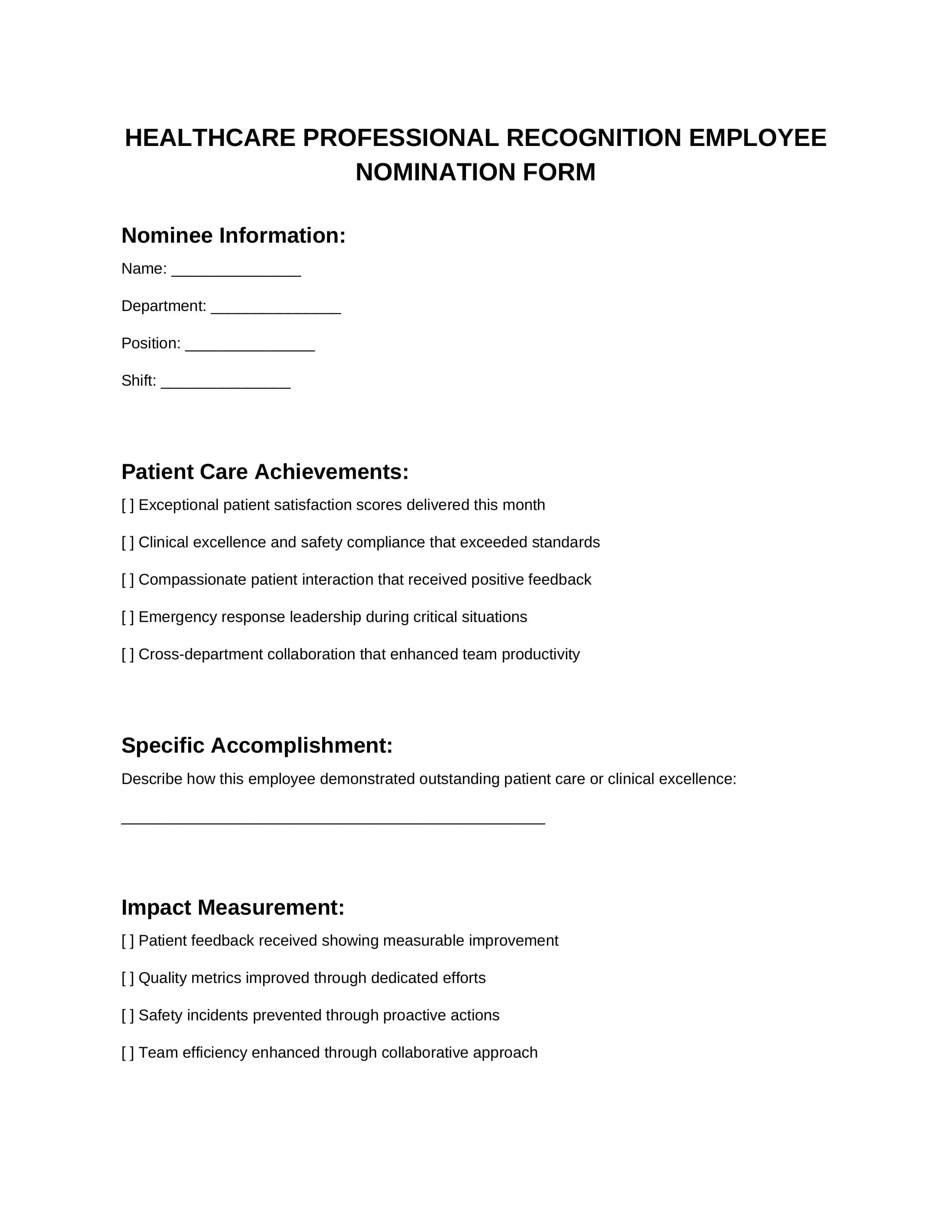 Healthcare Form 1: Patient Care Excellence Template