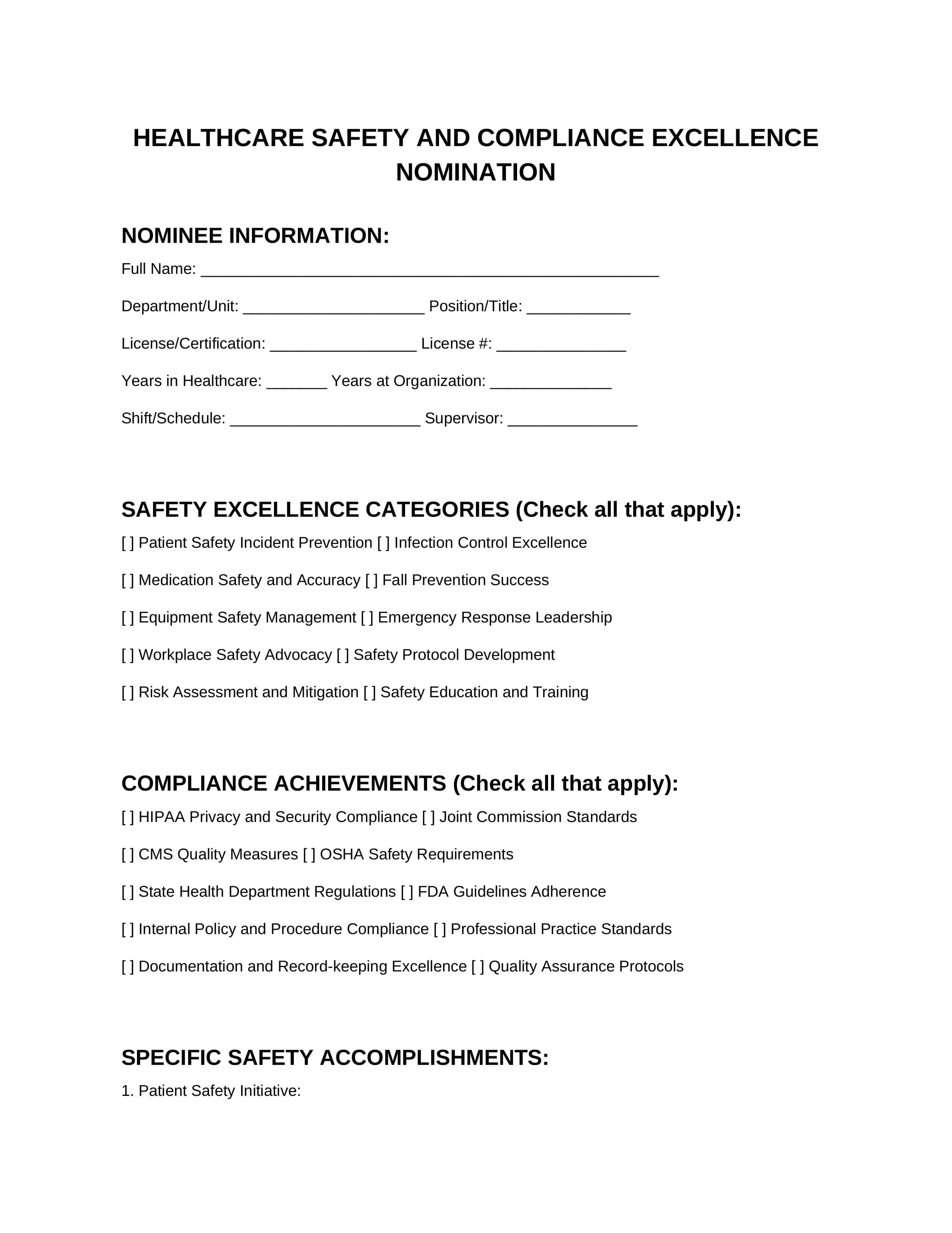 Healthcare Form 2: Safety and Compliance Focus