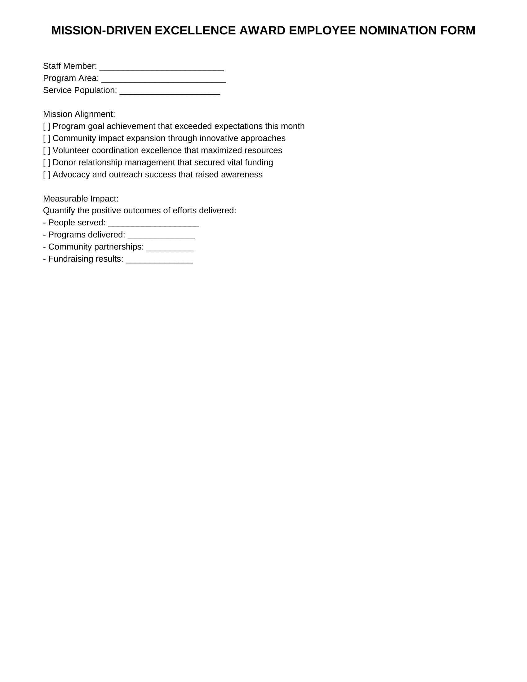 Non-Profit Form 3: Mission Impact Recognition