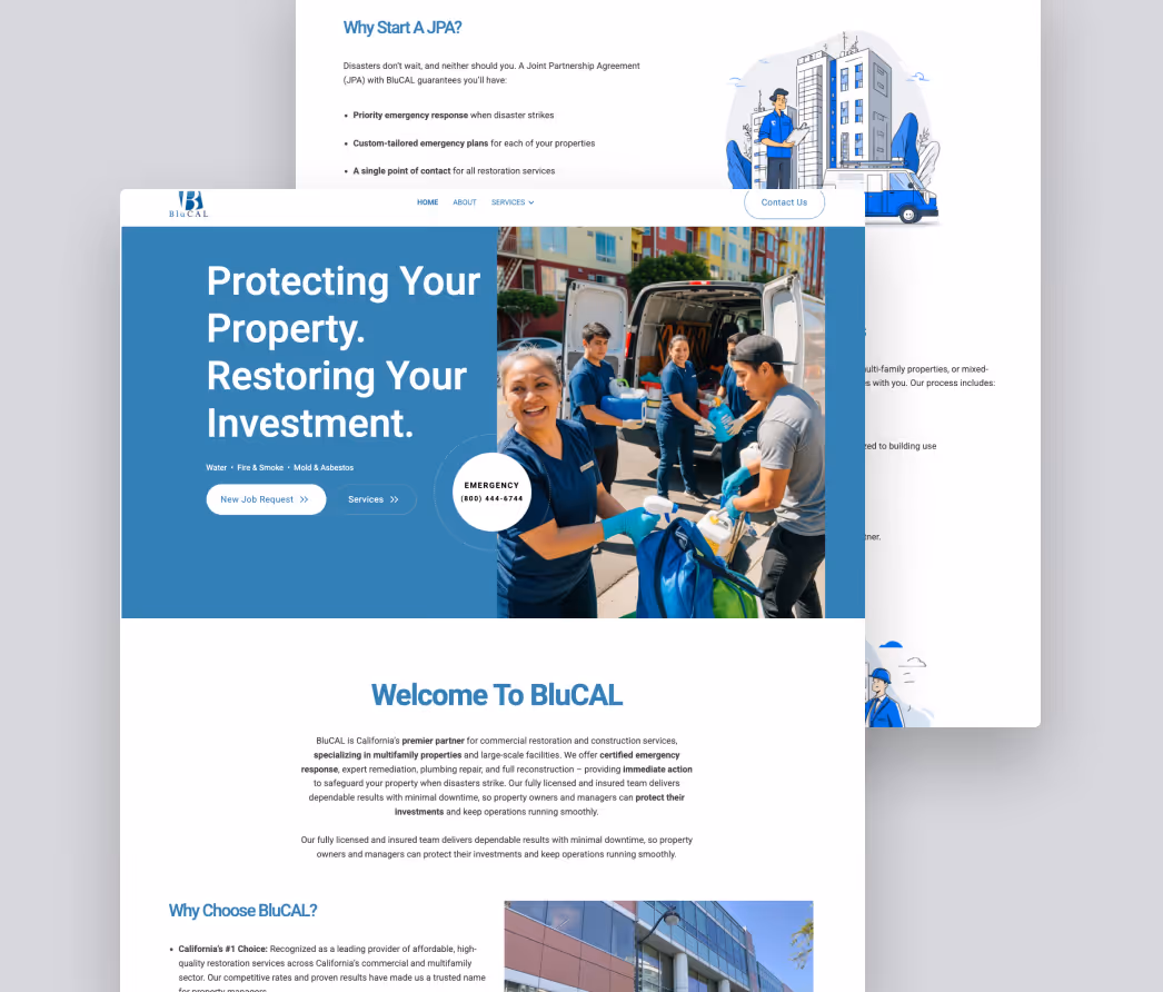 BluCAL Inc construction website mockup
