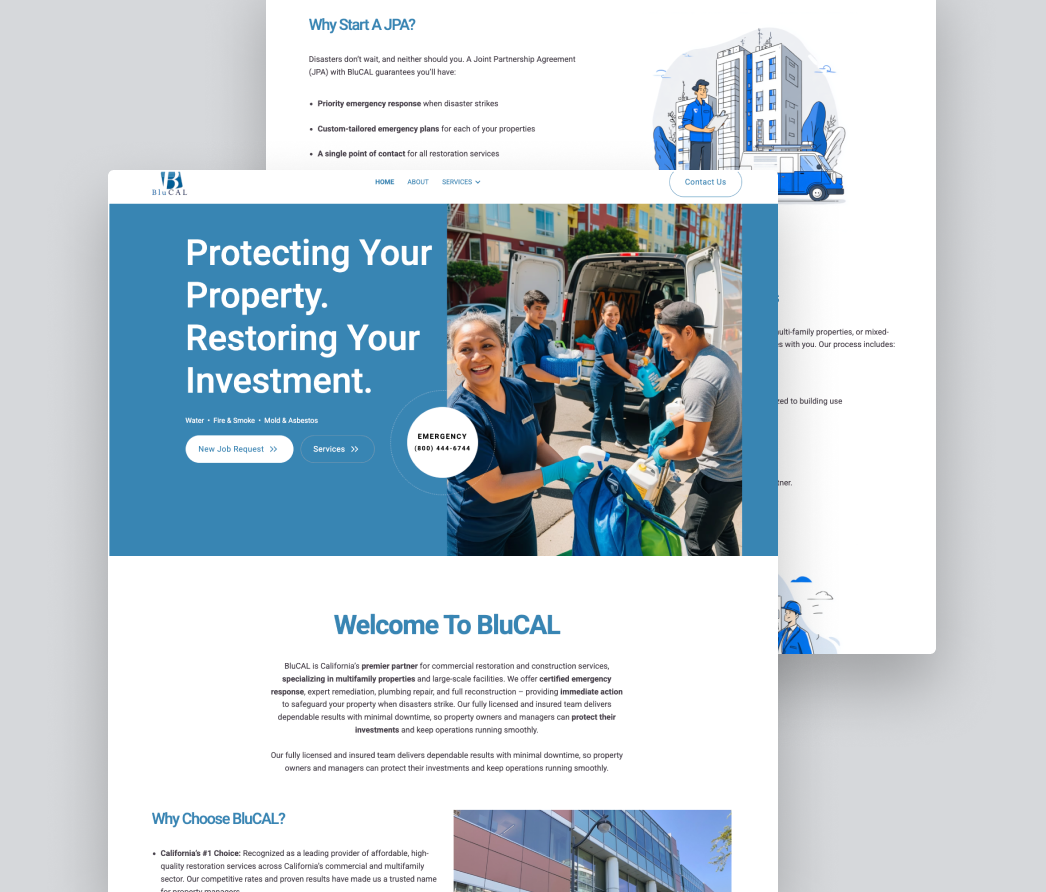 BluCAL Inc construction website mockup