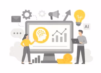 Small business AI marketing stack of content, ads, and CRM tools working together