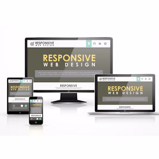 Responsive web design layout adapting from desktop to tablet to mobile with consistent navigation and CTAs