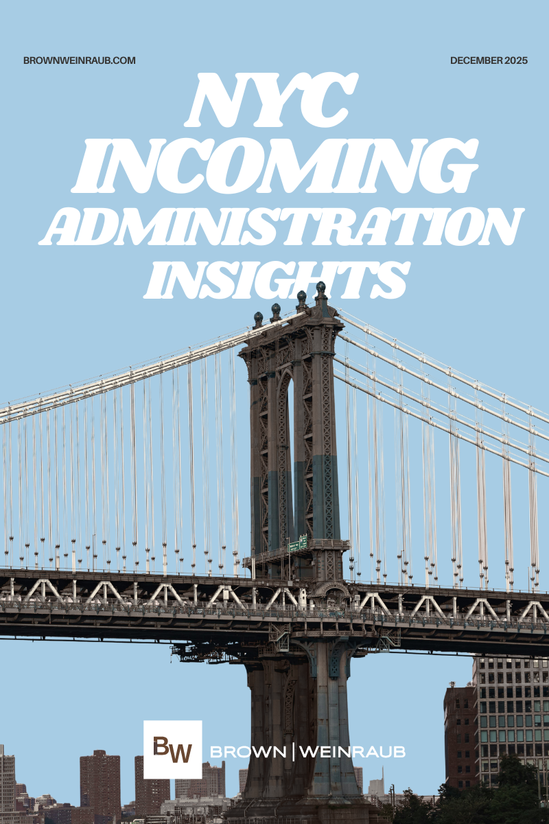 Brooklyn bridge with the words NYC Incoming Administration Insights