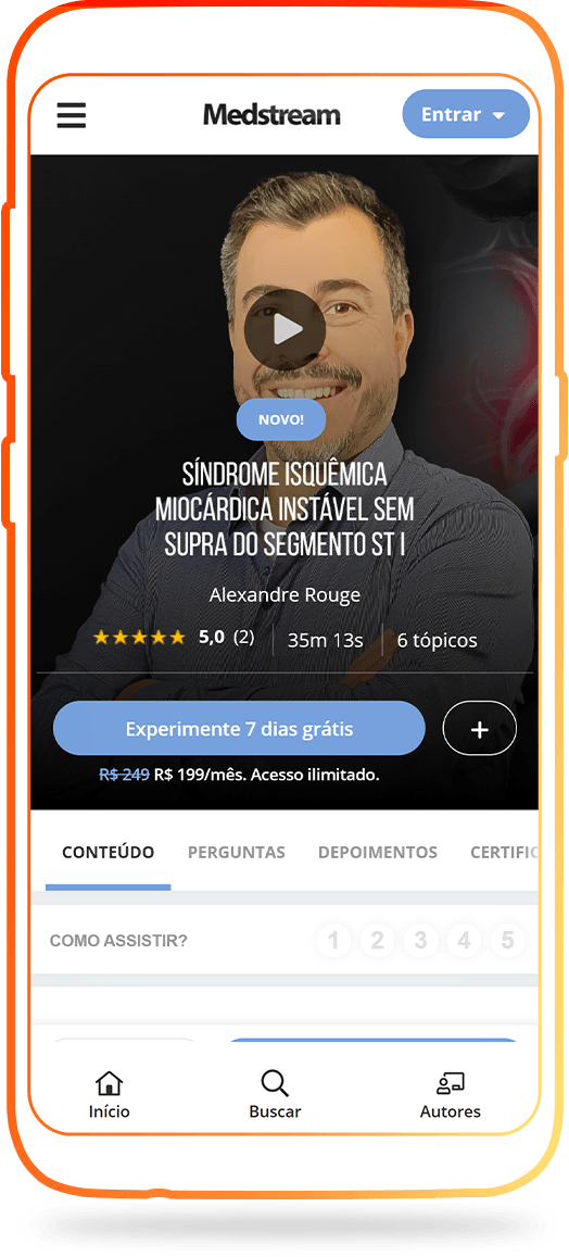 Smartphone com a capa do curso Síndrome Isquêmica Miocárdica Instável Sem Supra do Segmento ST I