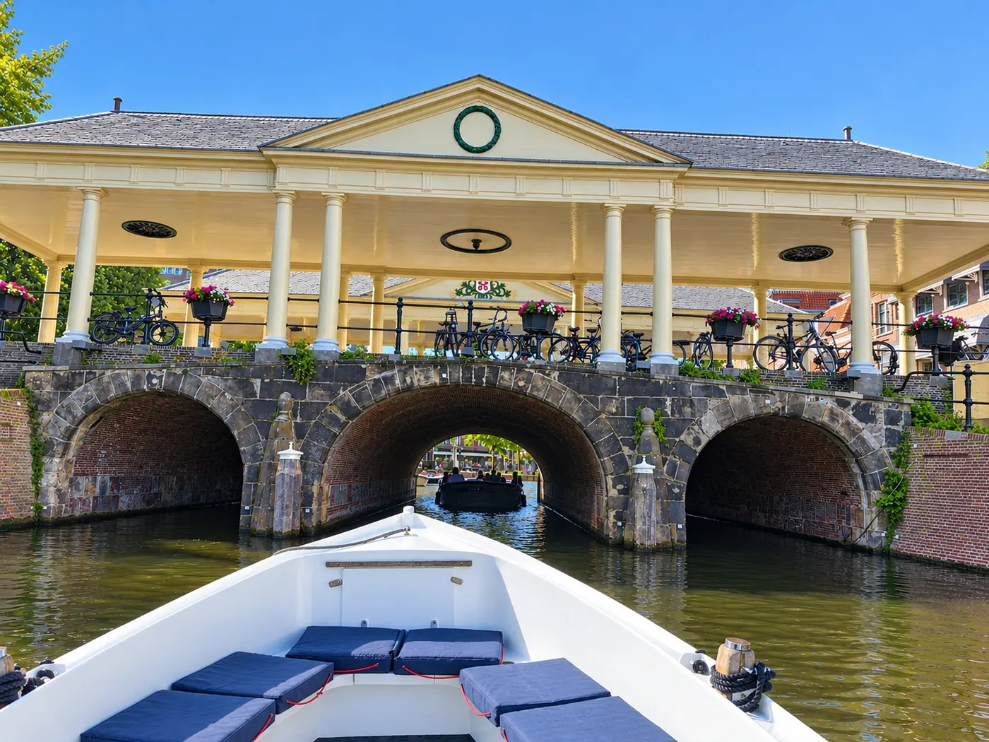 View of Koornbrug in Leiden during boat tour