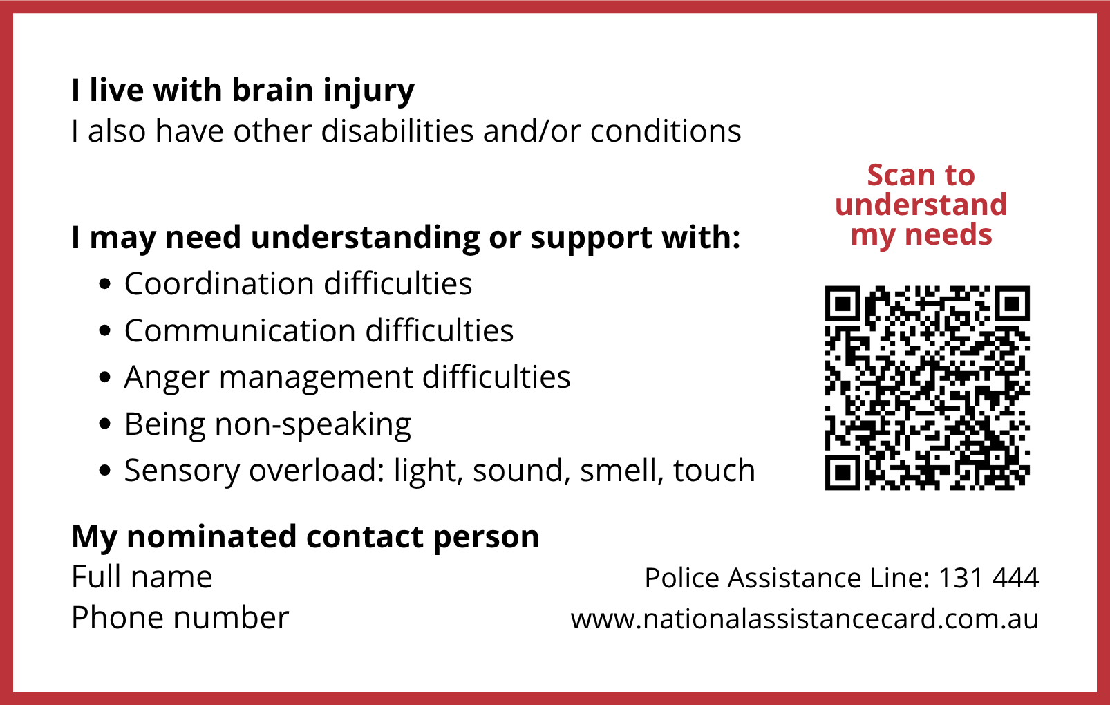 The back of National Assistance Card