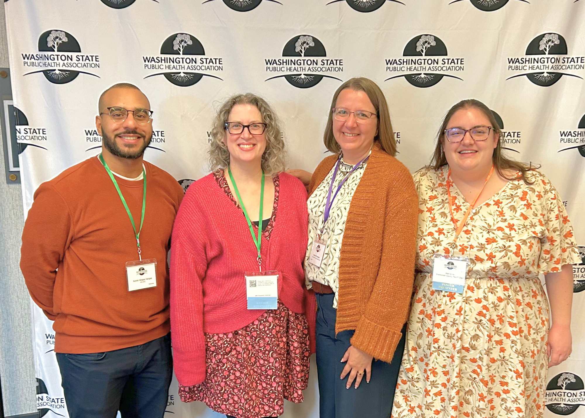 Kevin Vargas (DDC), Sacha Coughran, Nicole Thomsen, and Kari Bray (Snohomish County Public Health) attend the Washington State Public Health Association Conference in October 2025.