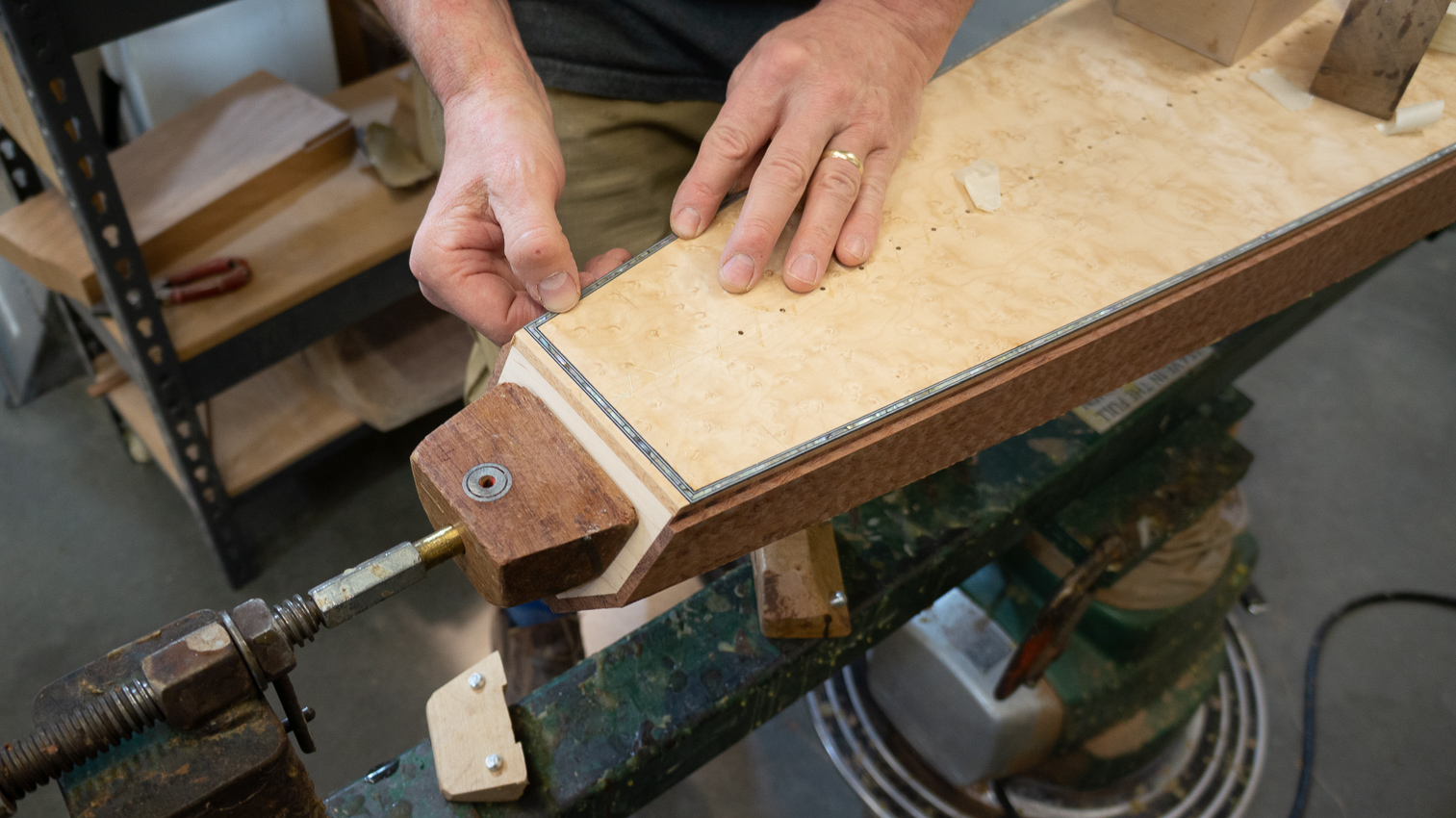 Inlaying abalone strips around the soundboard