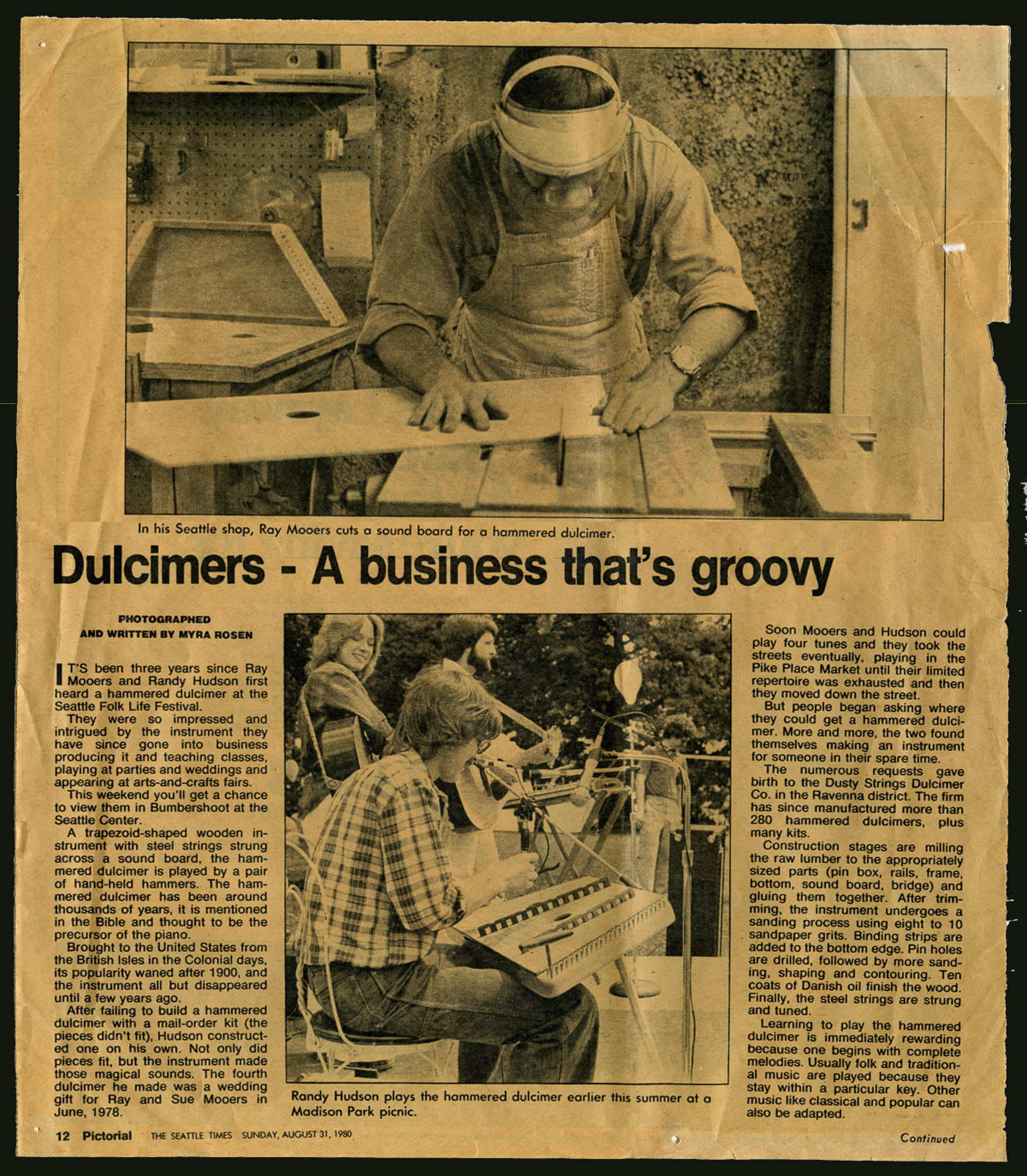 Seattle Times newspaper clipping from 1980 - "Dulcimers - A business that's groovy"