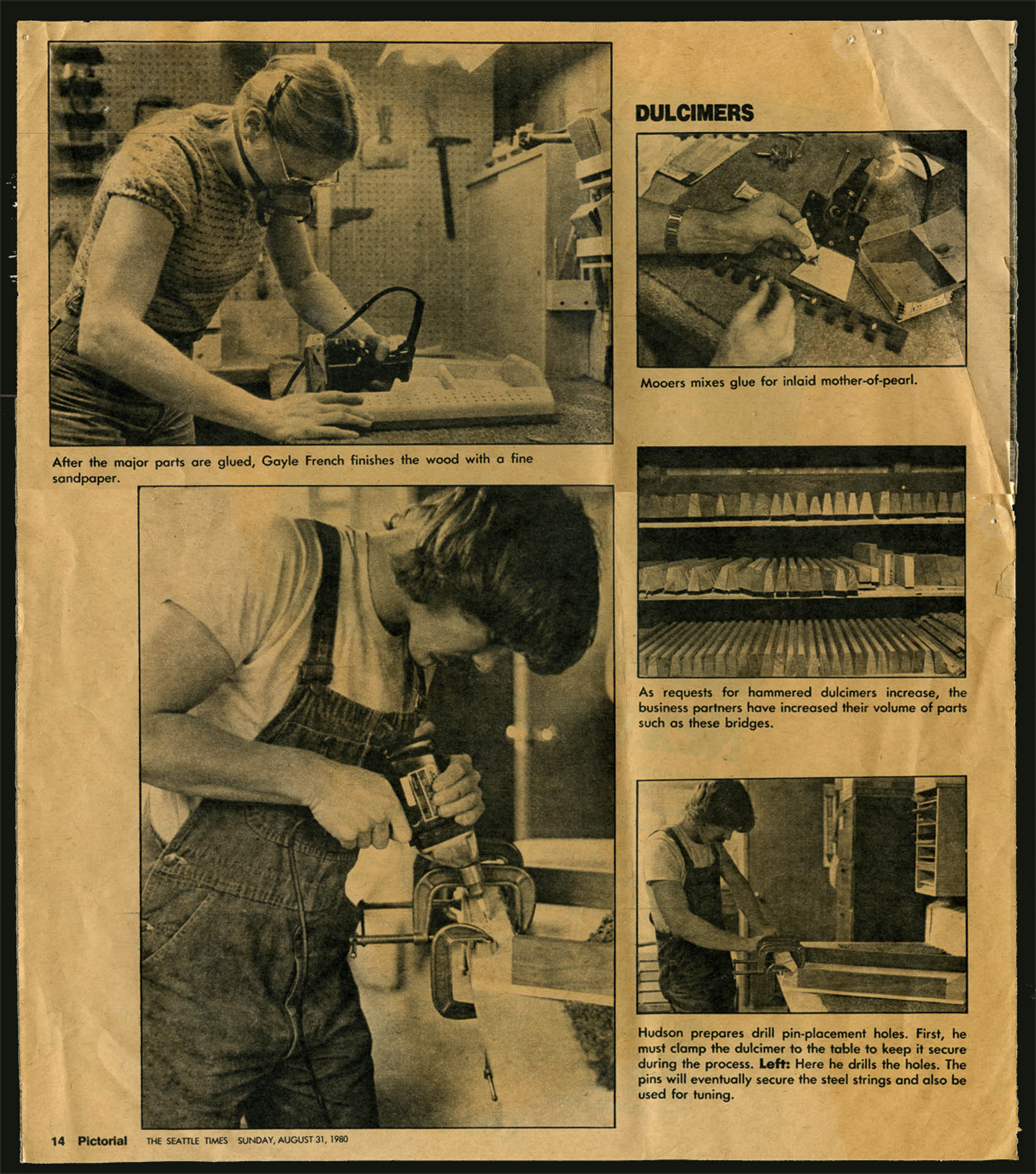 Second page of Seattle Times newspaper clipping from 1980 showing photos of the workshop