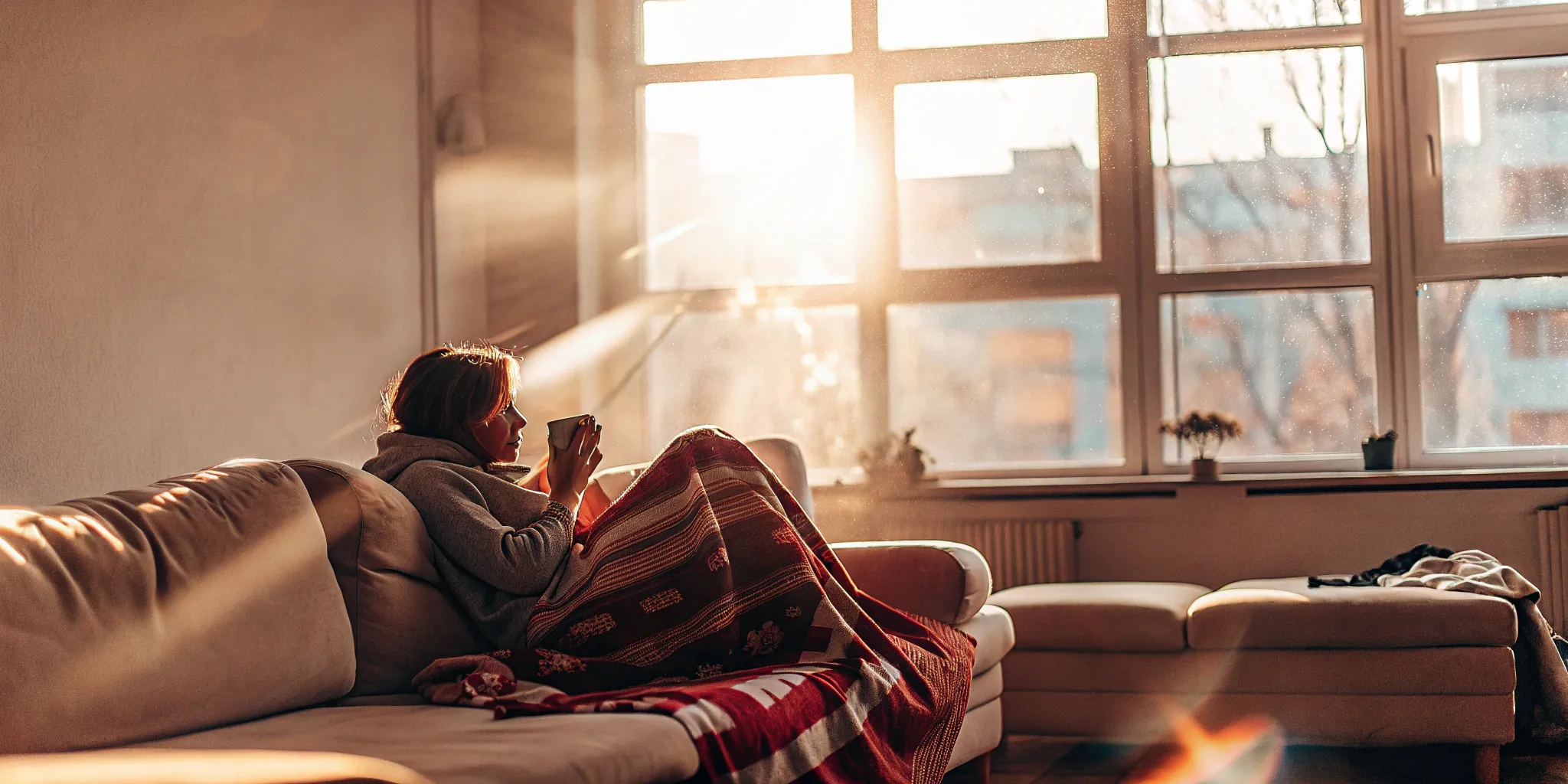 A woman in a calm home environment, preparing for oral ketamine for depression therapy.