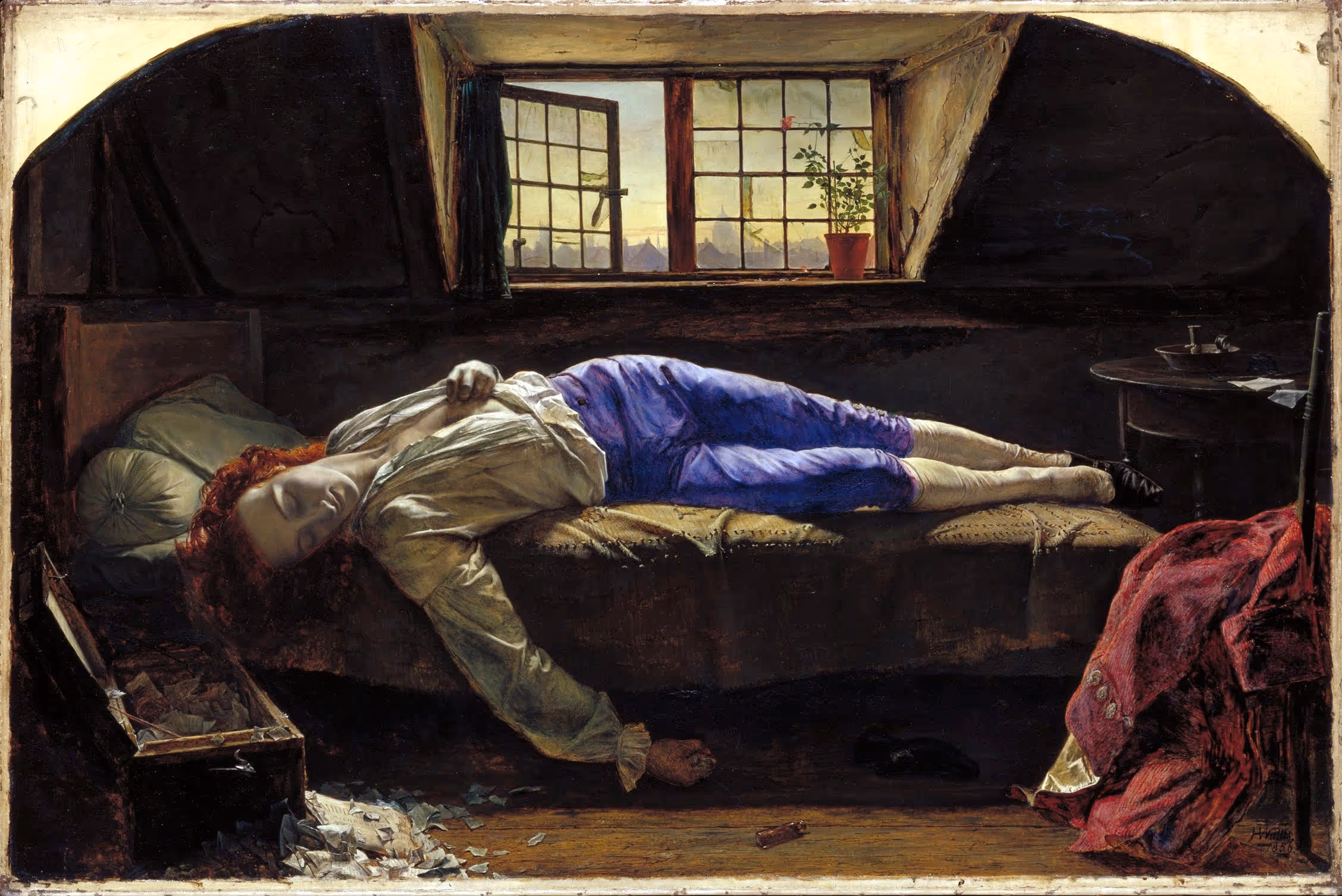 Portrait of Chatterton by Pre-Raphaelite painter Henry Wallis from 1856