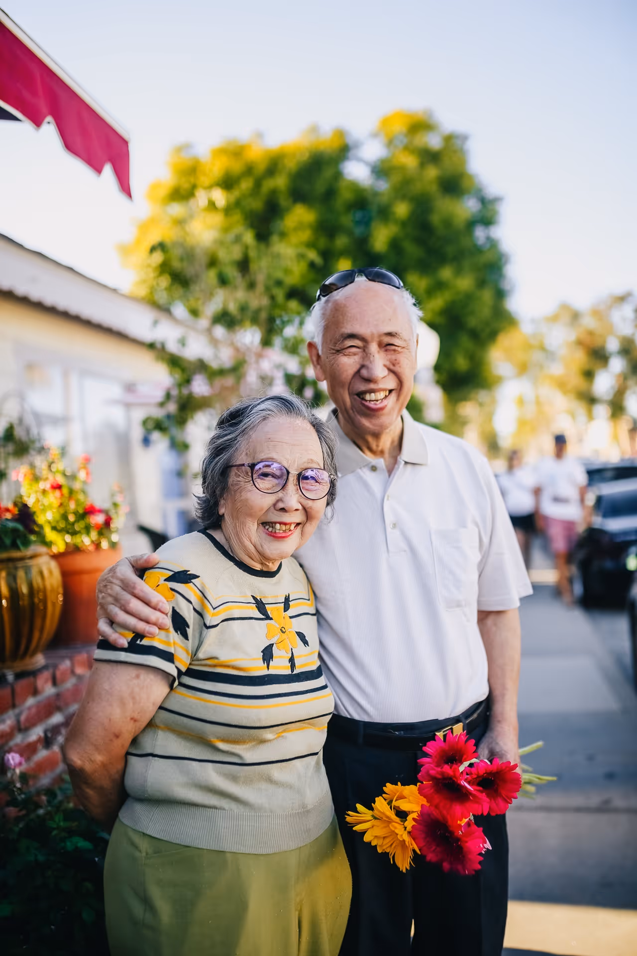 colourful portrait of an elderly Asian couple