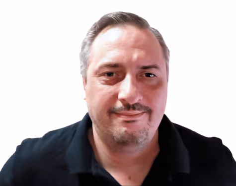 JP Lorandi, Azumo's CTO wearing a black collared shirt against a white background.