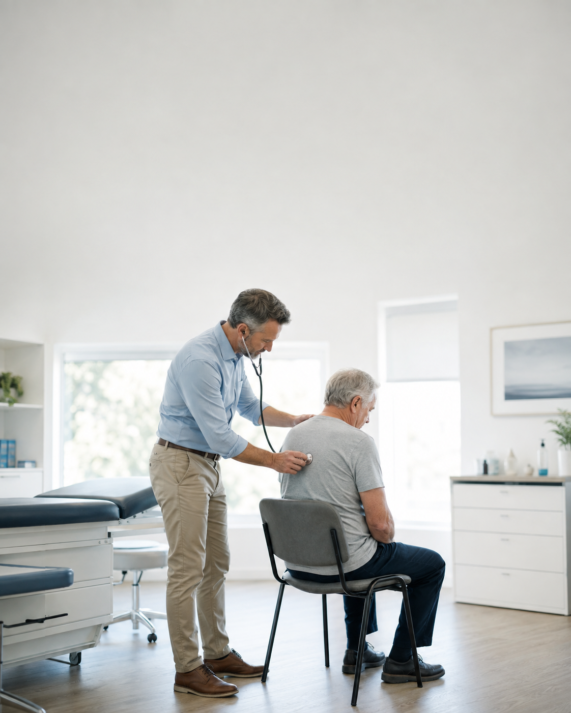 Clinic staff helping a patient