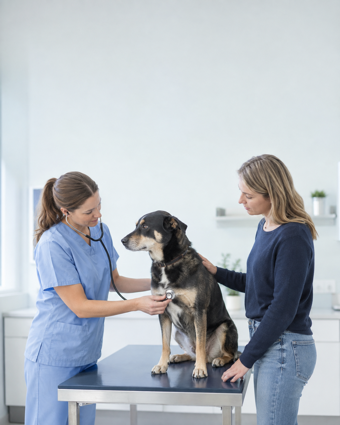 A veterinarian with a pet owner